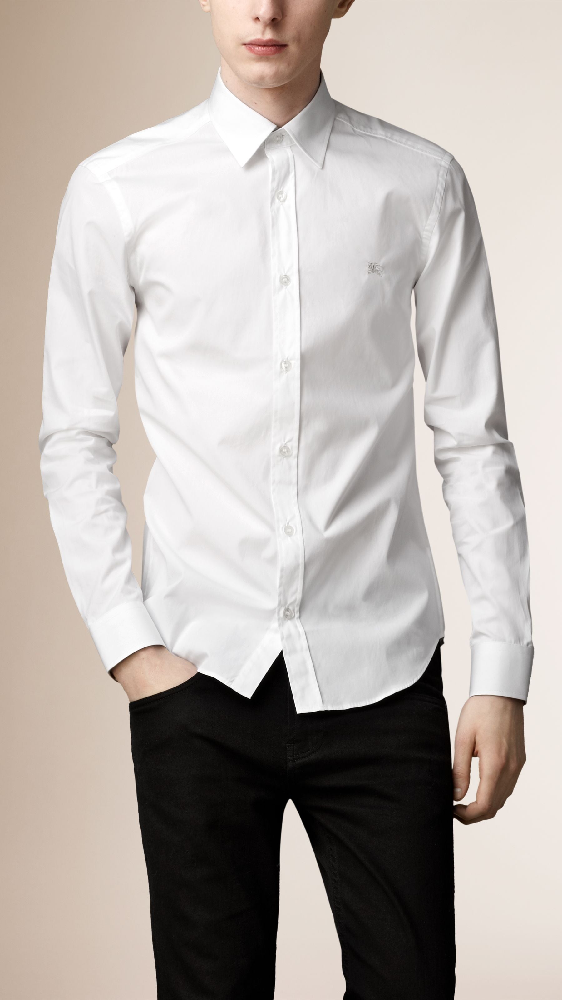 Chemise en coton extensible avec éléments check - White