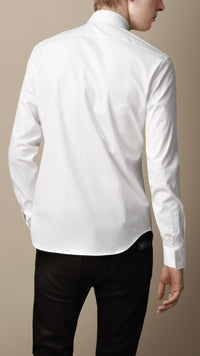 Chemise en coton extensible avec éléments check - White