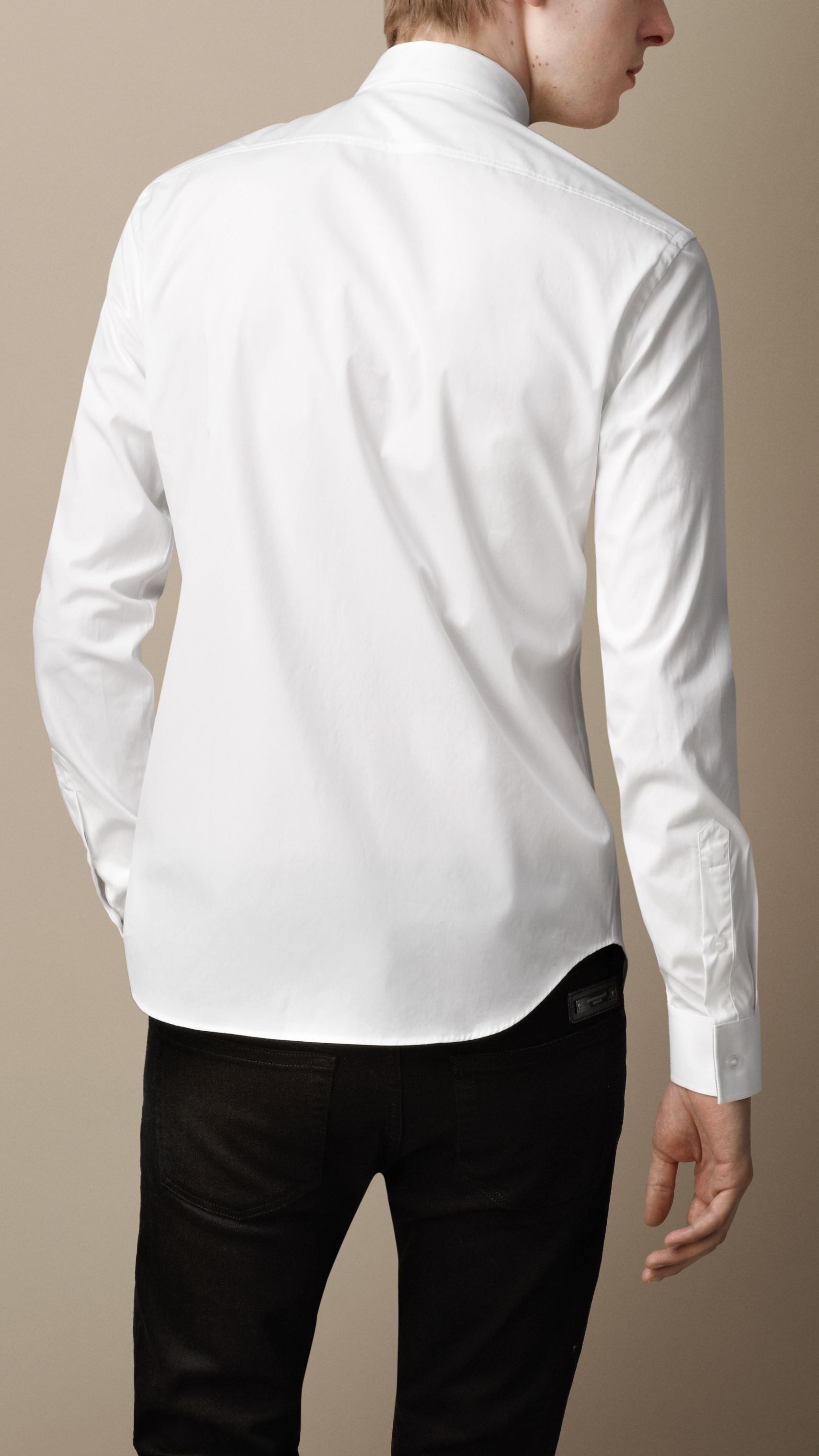 Chemise en coton extensible avec éléments check - White