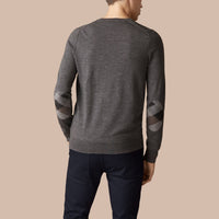 Pull en laine avec coudières check - Mid Grey Melange
