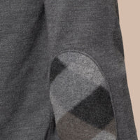 Pull en laine avec coudières check - Mid Grey Melange