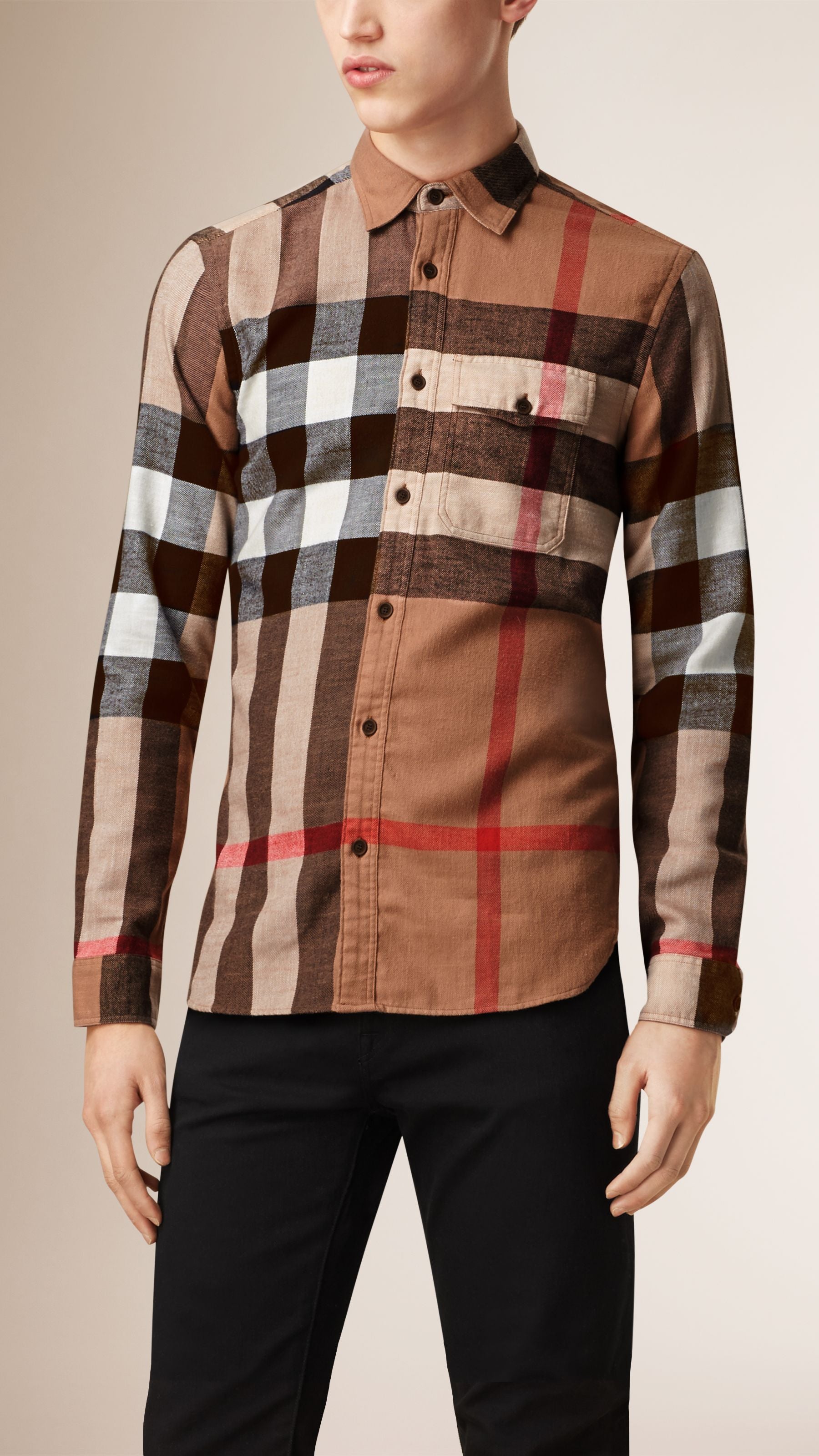 Chemise en flanelle de coton Exploded check - Camel
