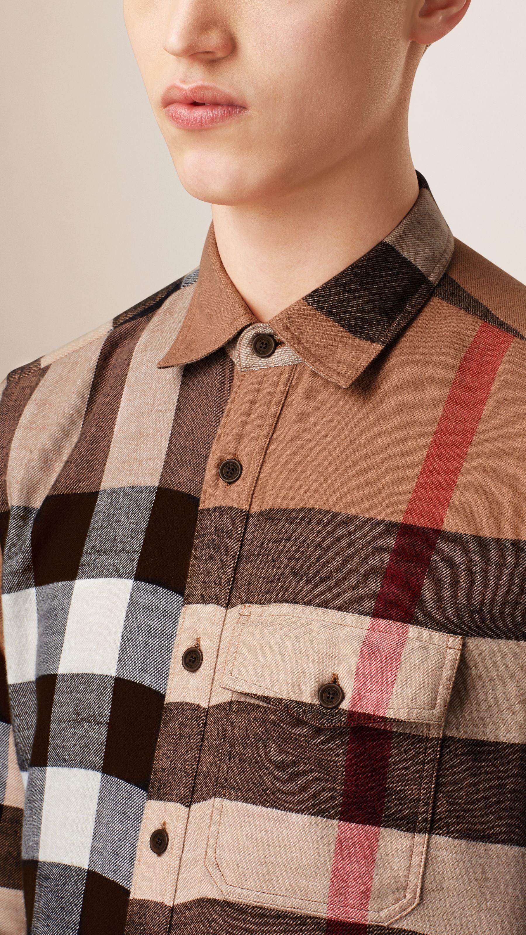 Chemise en flanelle de coton Exploded check - Camel