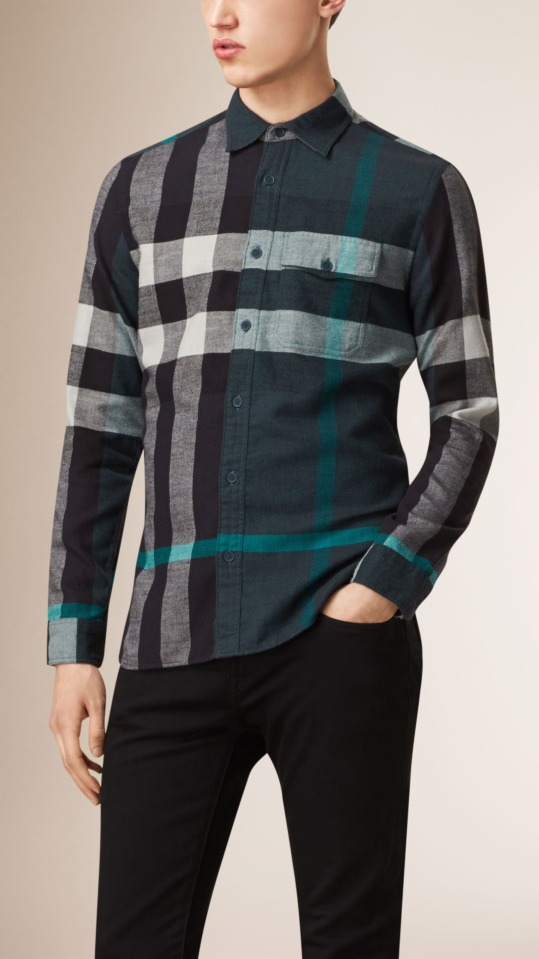 Chemise en flanelle de coton Exploded check - Dark Teal