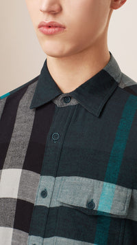 Chemise en flanelle de coton Exploded check - Dark Teal