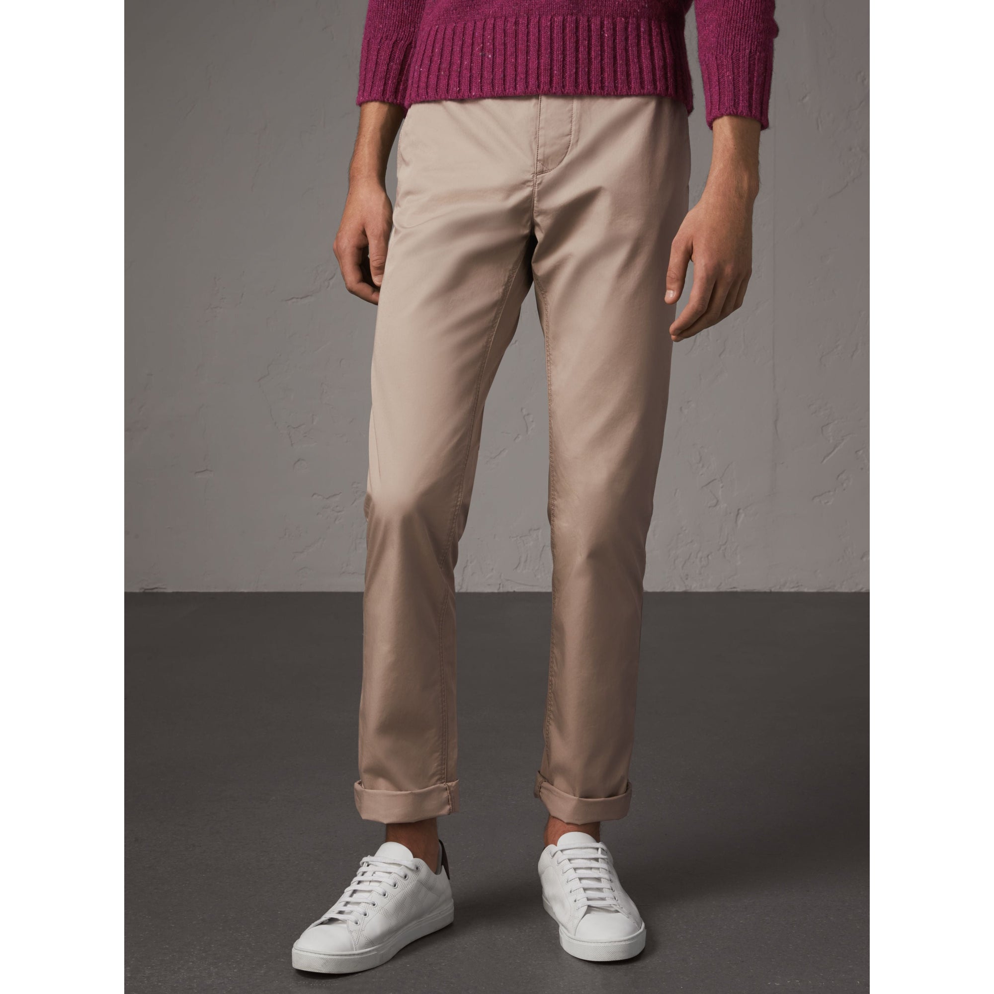 Pantalon chino de coupe droite en coton - Taupe
