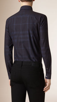 Chemise de coupe étroite en coton à motif check - Bright Navy