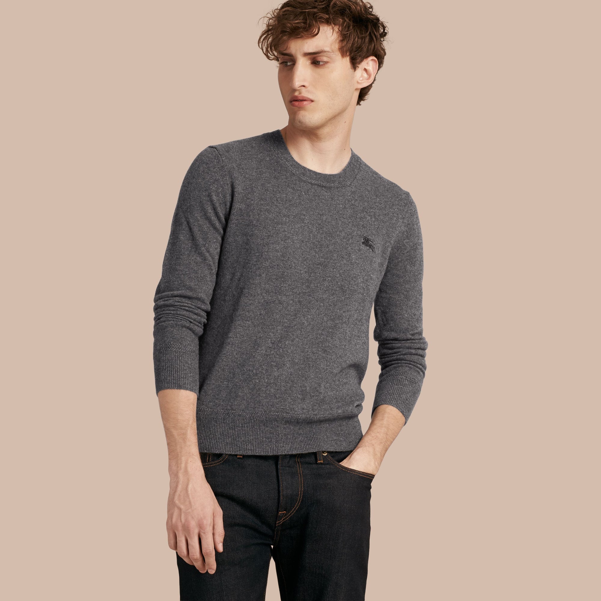Pull à col ras du cou en cachemire - Mid Grey Melange
