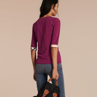 Haut en coton extensible avec revers à motif check - Magenta Pink