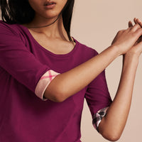 Haut en coton extensible avec revers à motif check - Magenta Pink