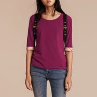 Haut en coton extensible avec revers à motif check - Magenta Pink