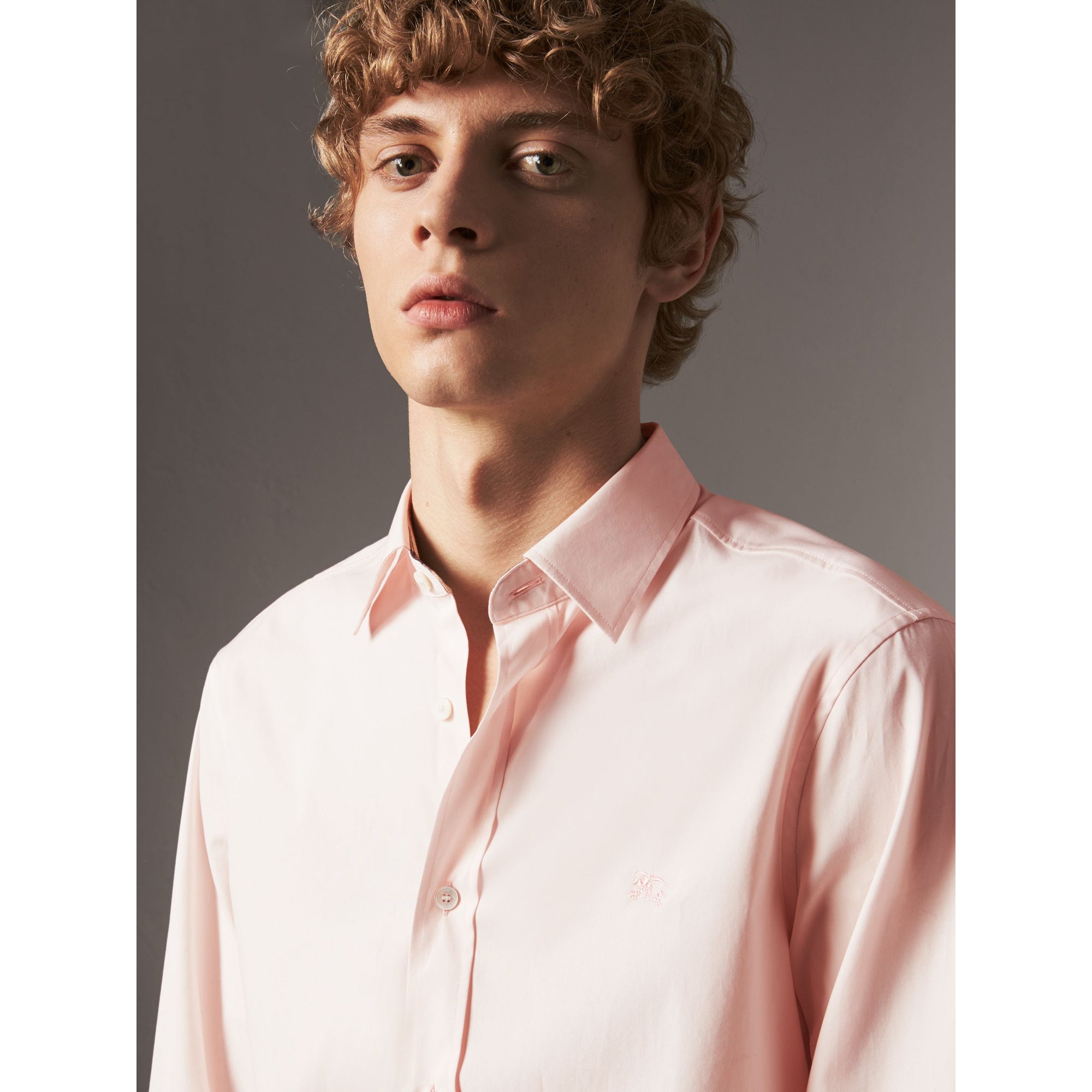 Chemise en popeline de coton extensible avec éléments check - Pale Pink