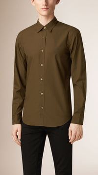 Chemise en popeline de coton extensible - Olive Green