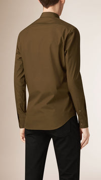 Chemise en popeline de coton extensible - Olive Green