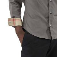 Chemise en popeline de coton extensible avec éléments check - Stone Grey