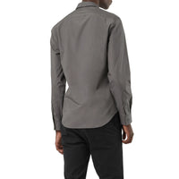 Chemise en popeline de coton extensible avec éléments check - Stone Grey