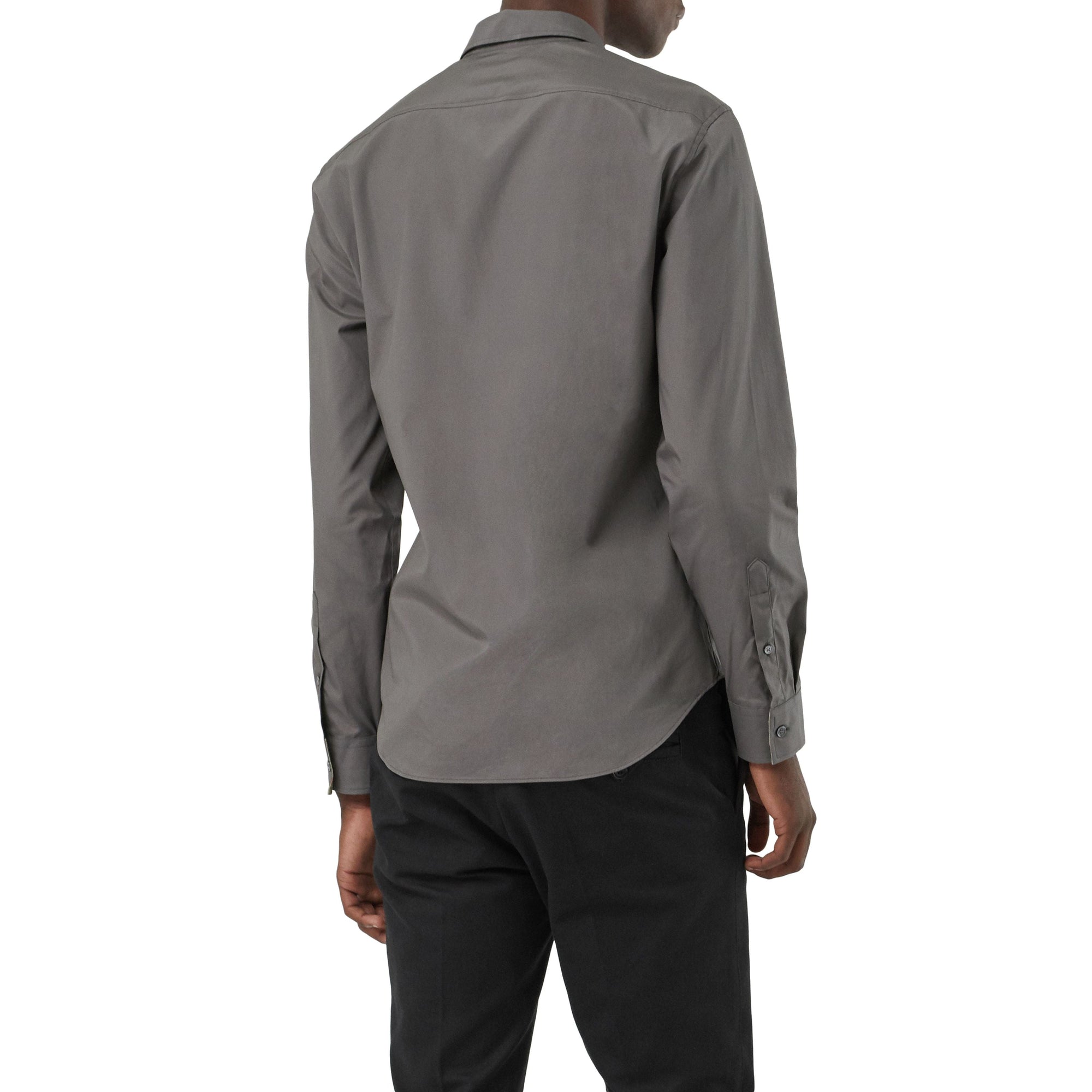 Chemise en popeline de coton extensible avec éléments check - Stone Grey