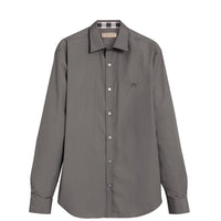 Chemise en popeline de coton extensible avec éléments check - Stone Grey