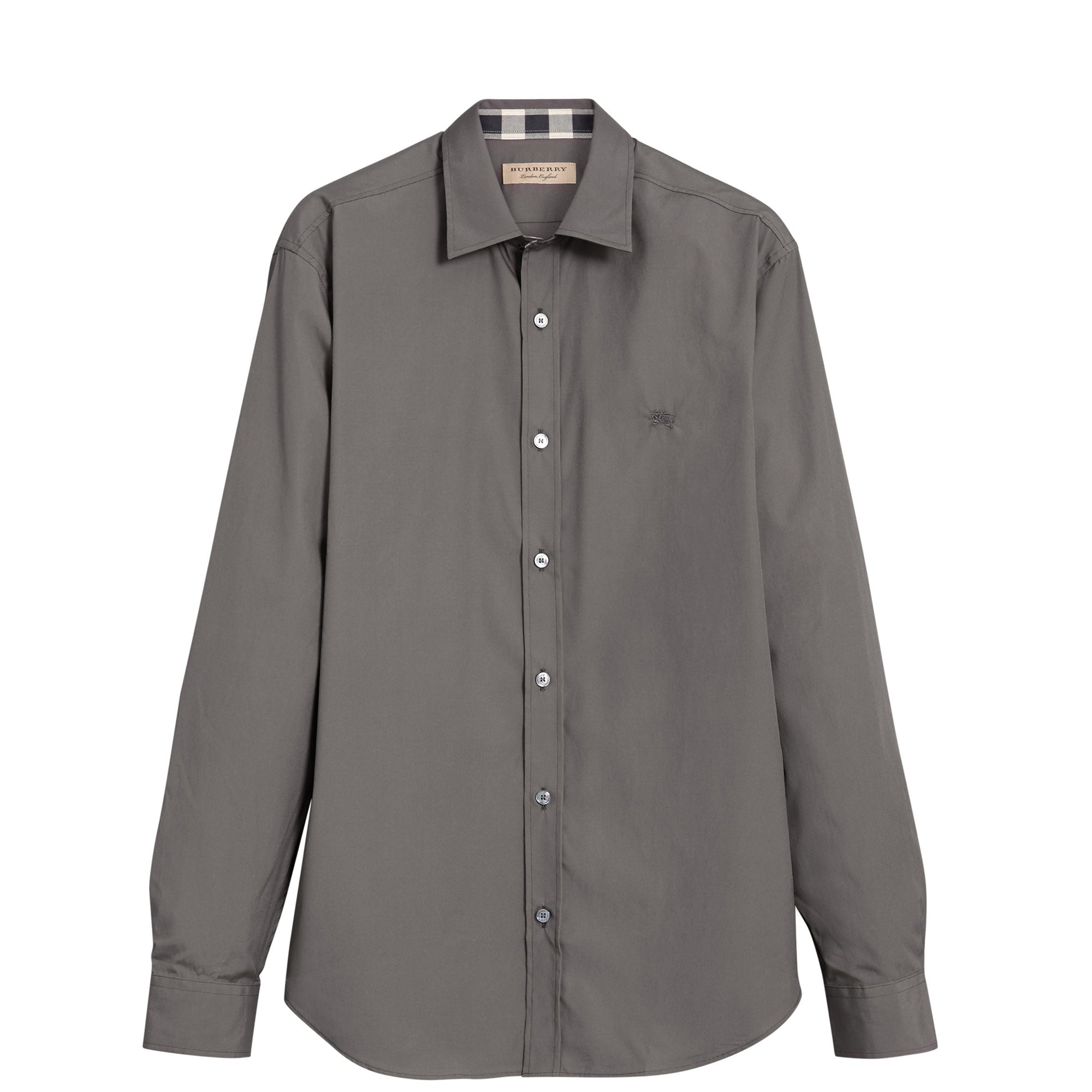 Chemise en popeline de coton extensible avec éléments check - Stone Grey