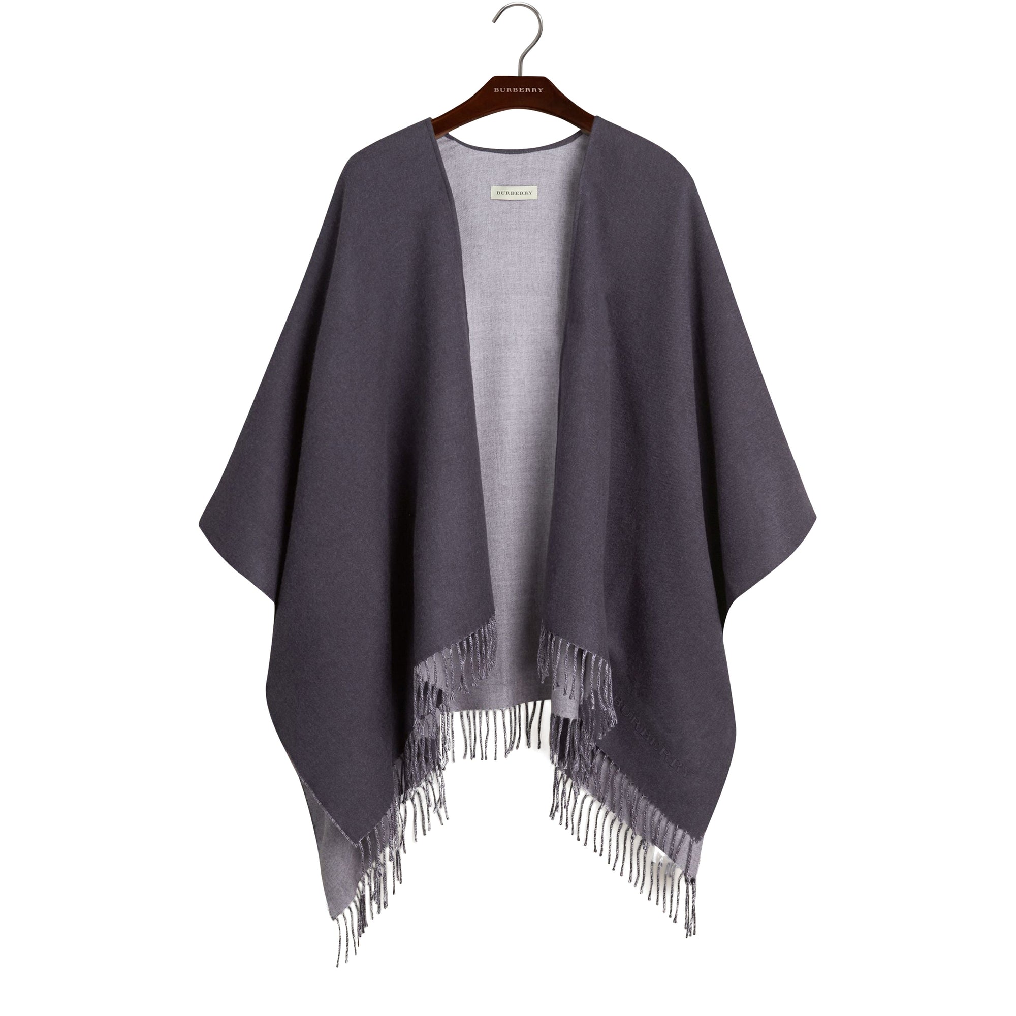 Poncho en laine mérinos à franges - Navy