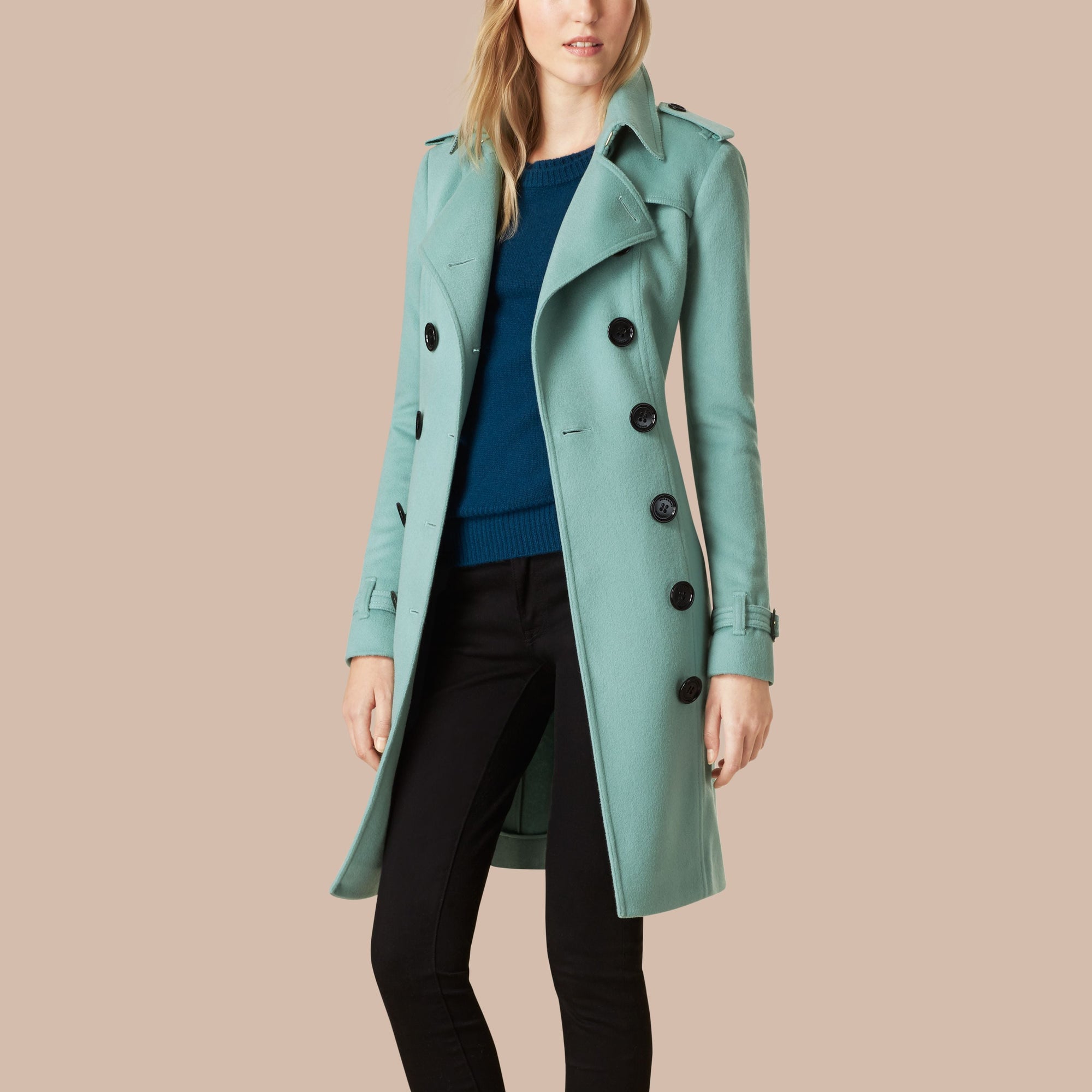 Trench-coat en cachemire de coupe Sandringham - Dusty Mint
