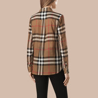 Chemise en coton à motif check avec patte - Taupe Brown