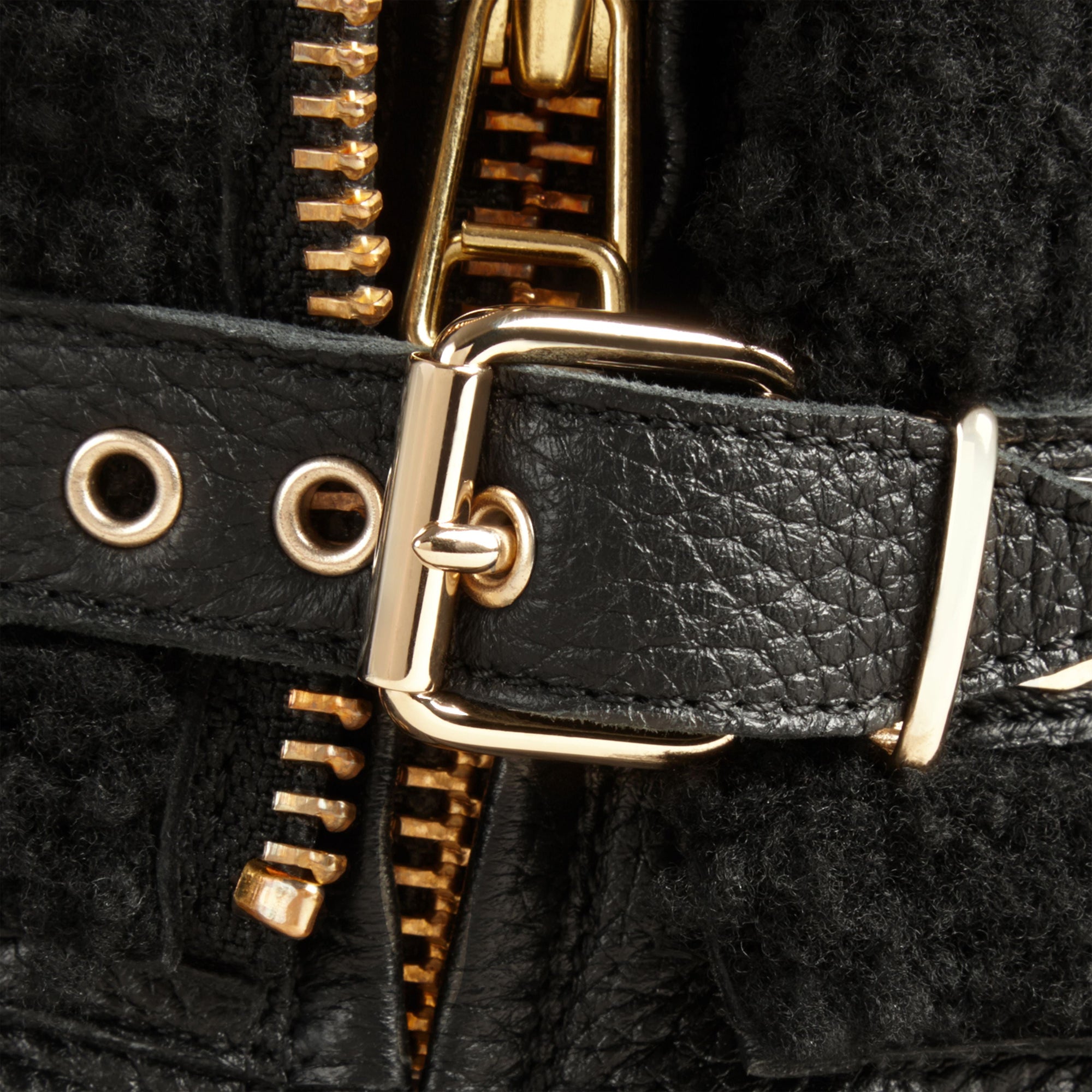 Bottines en cuir grainé doublées de shearling - Black