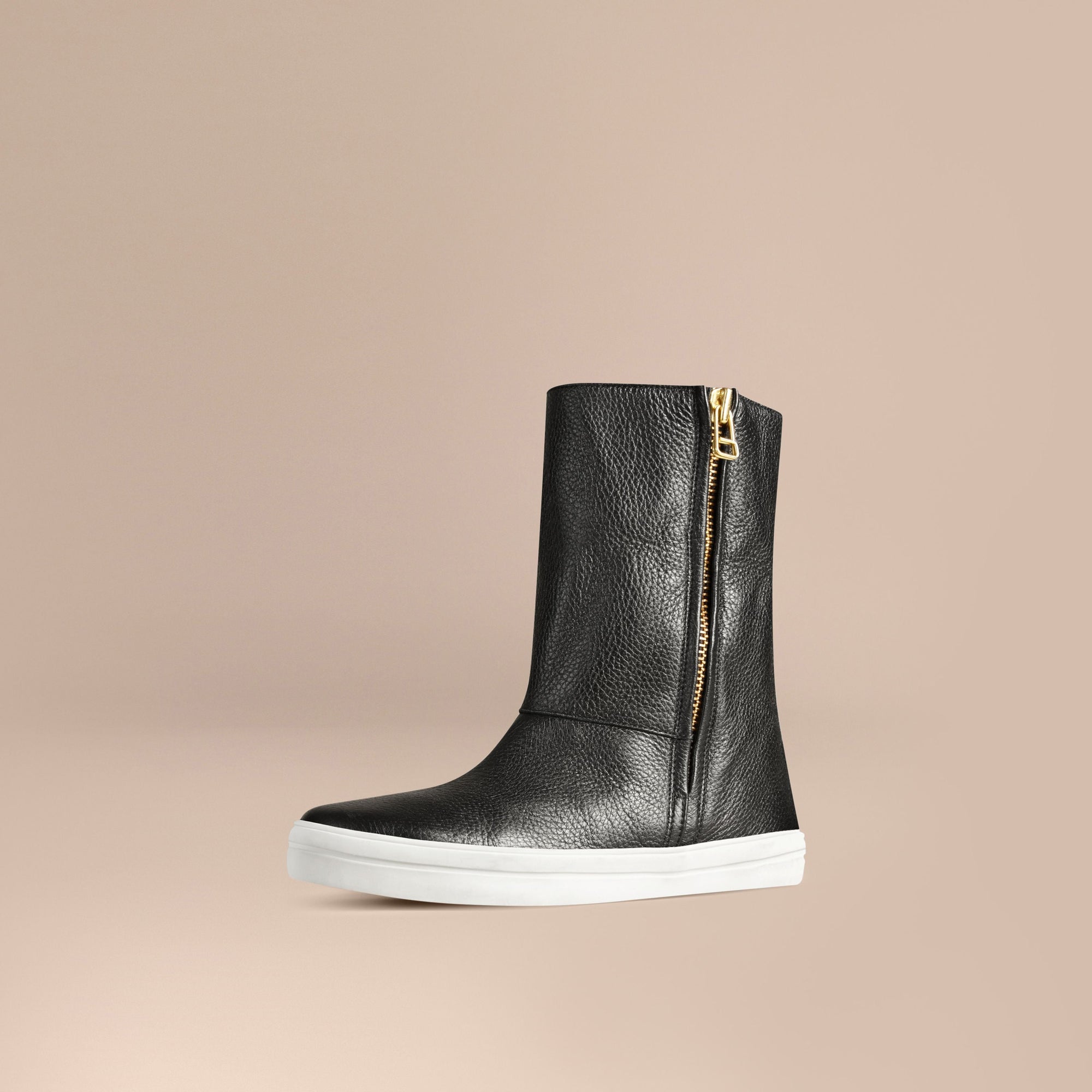 Bottines en cuir grainé doublées de shearling - Black
