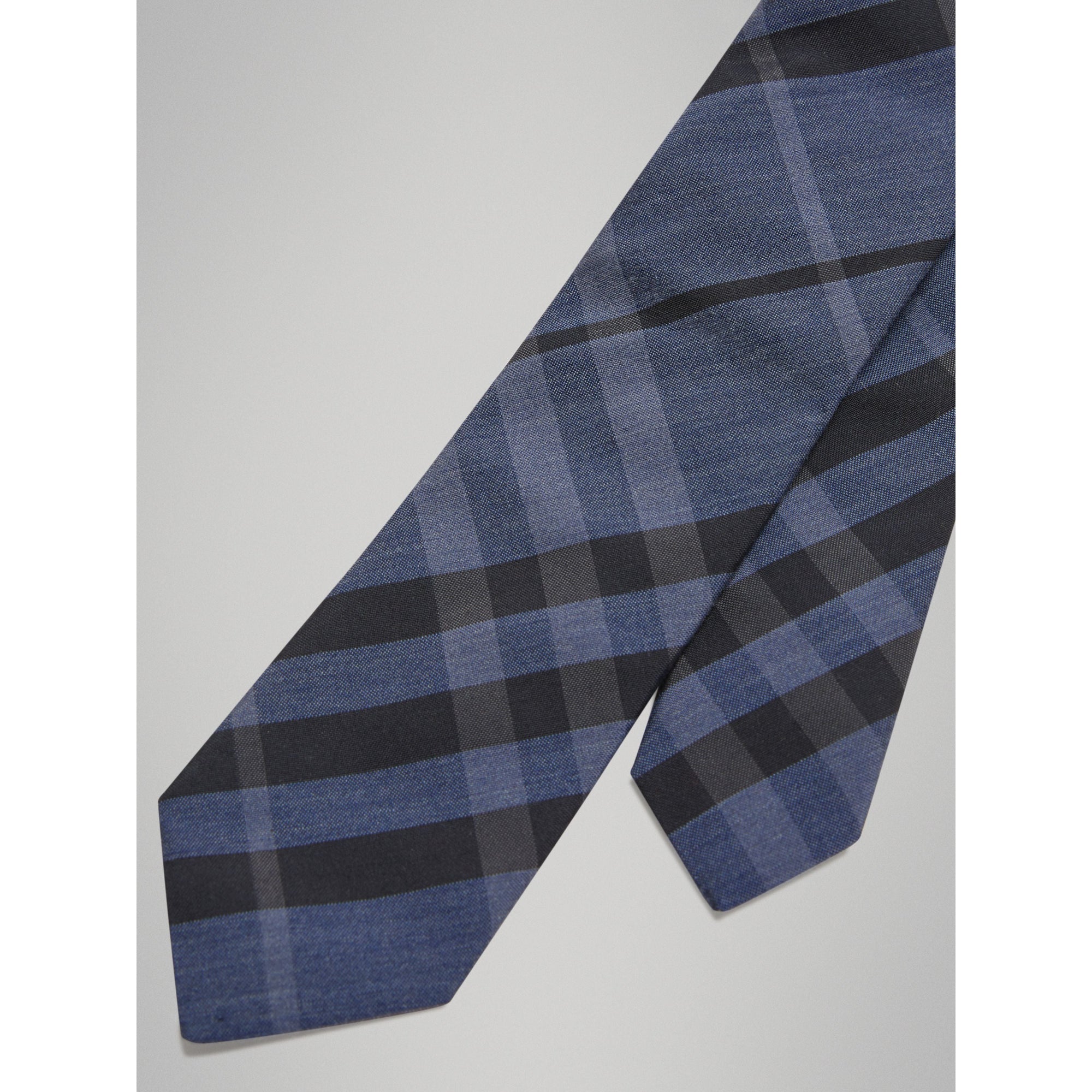 Cravate moderne en soie et coton à motif check - Dark Mineral Blue