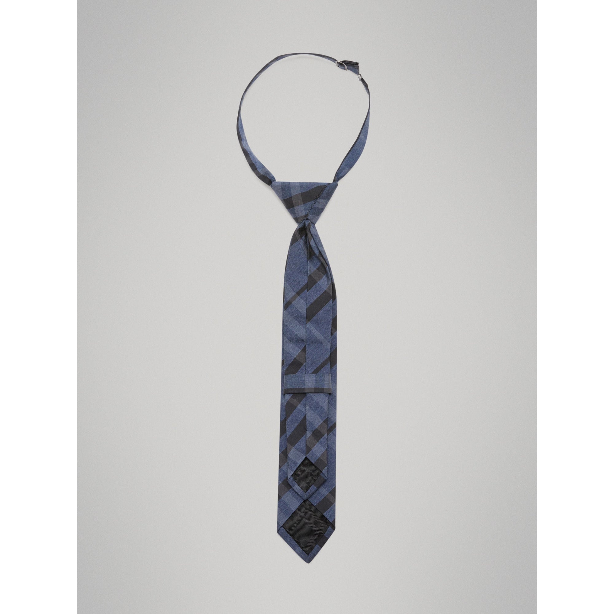 Cravate moderne en soie et coton à motif check - Dark Mineral Blue