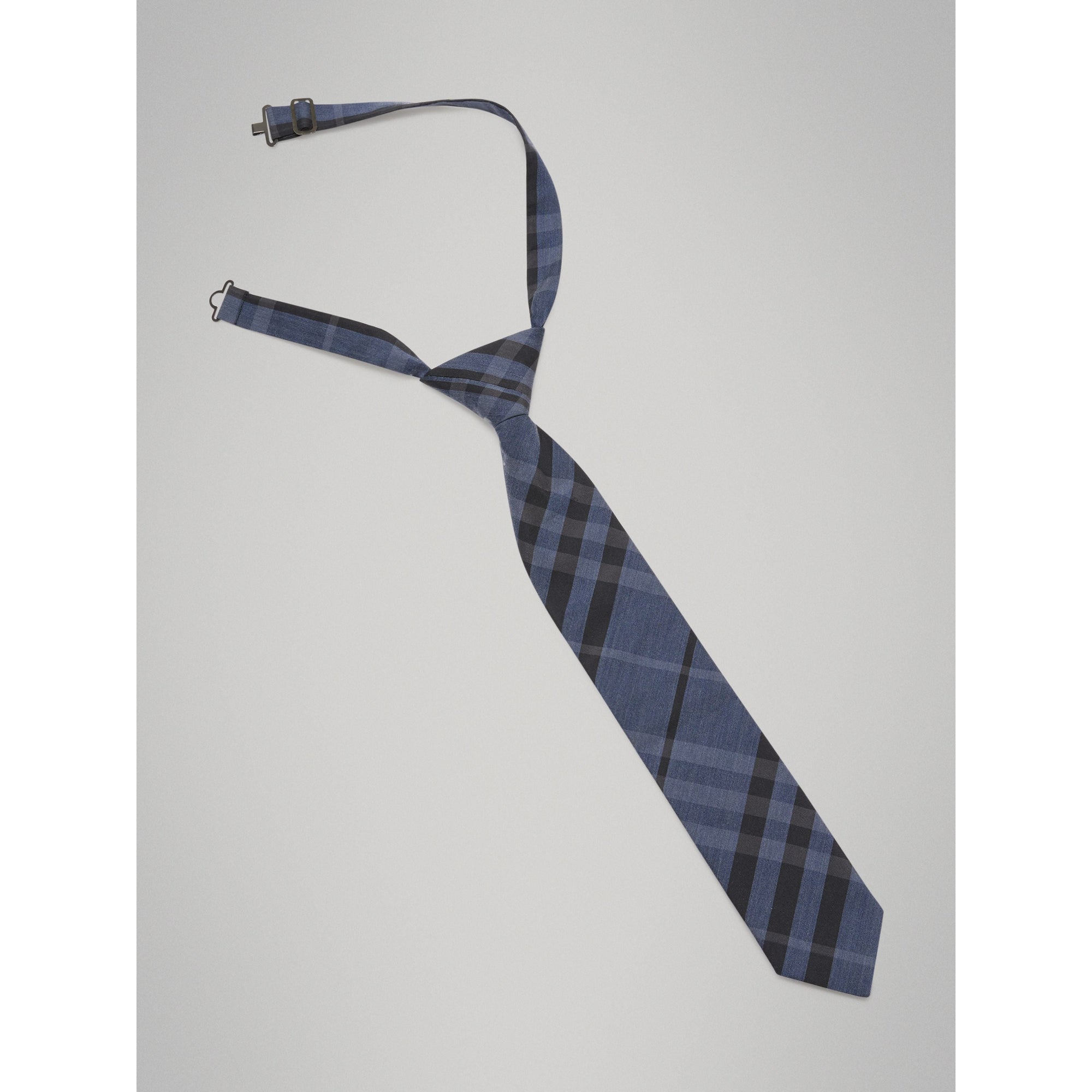 Cravate moderne en soie et coton à motif check - Dark Mineral Blue