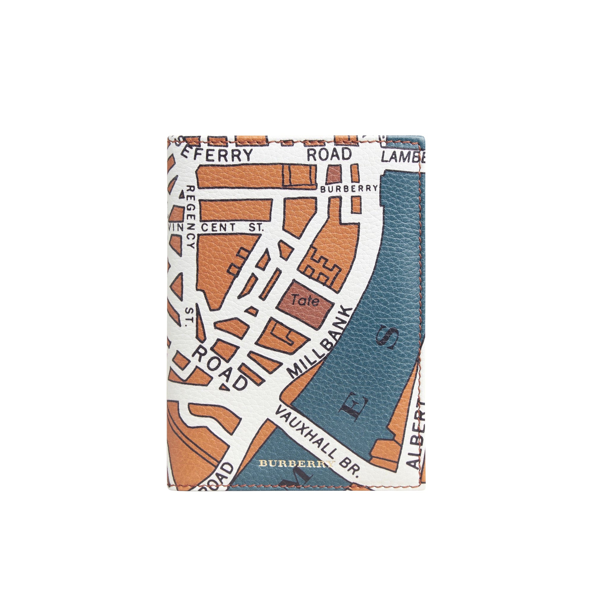 Étui pour passeport en cuir avec plan de Londres imprimé - Orange Umber