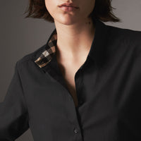 Chemise en coton extensible avec éléments check - Black