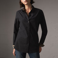 Chemise en coton extensible avec éléments check - Black