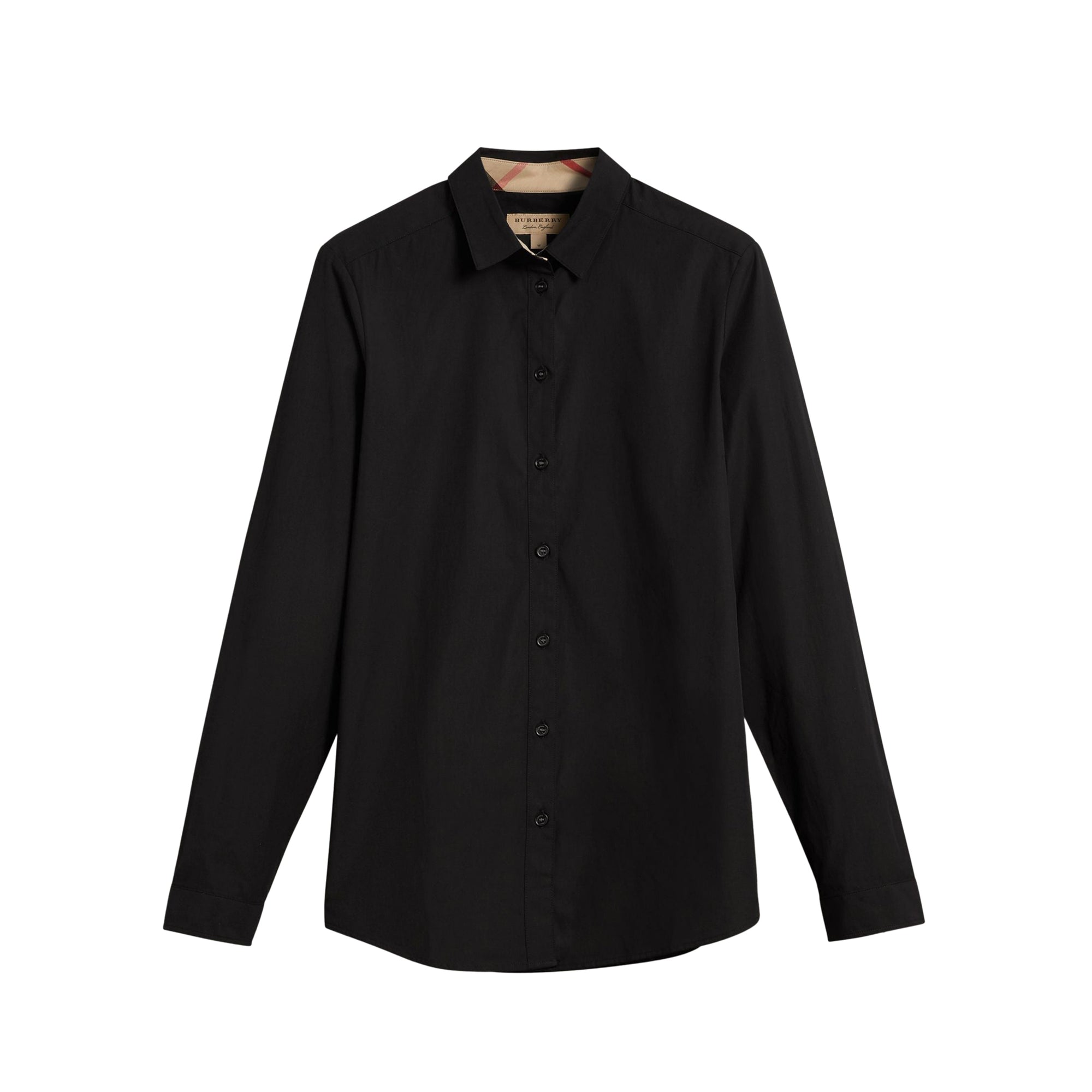Chemise en coton extensible avec éléments check - Black