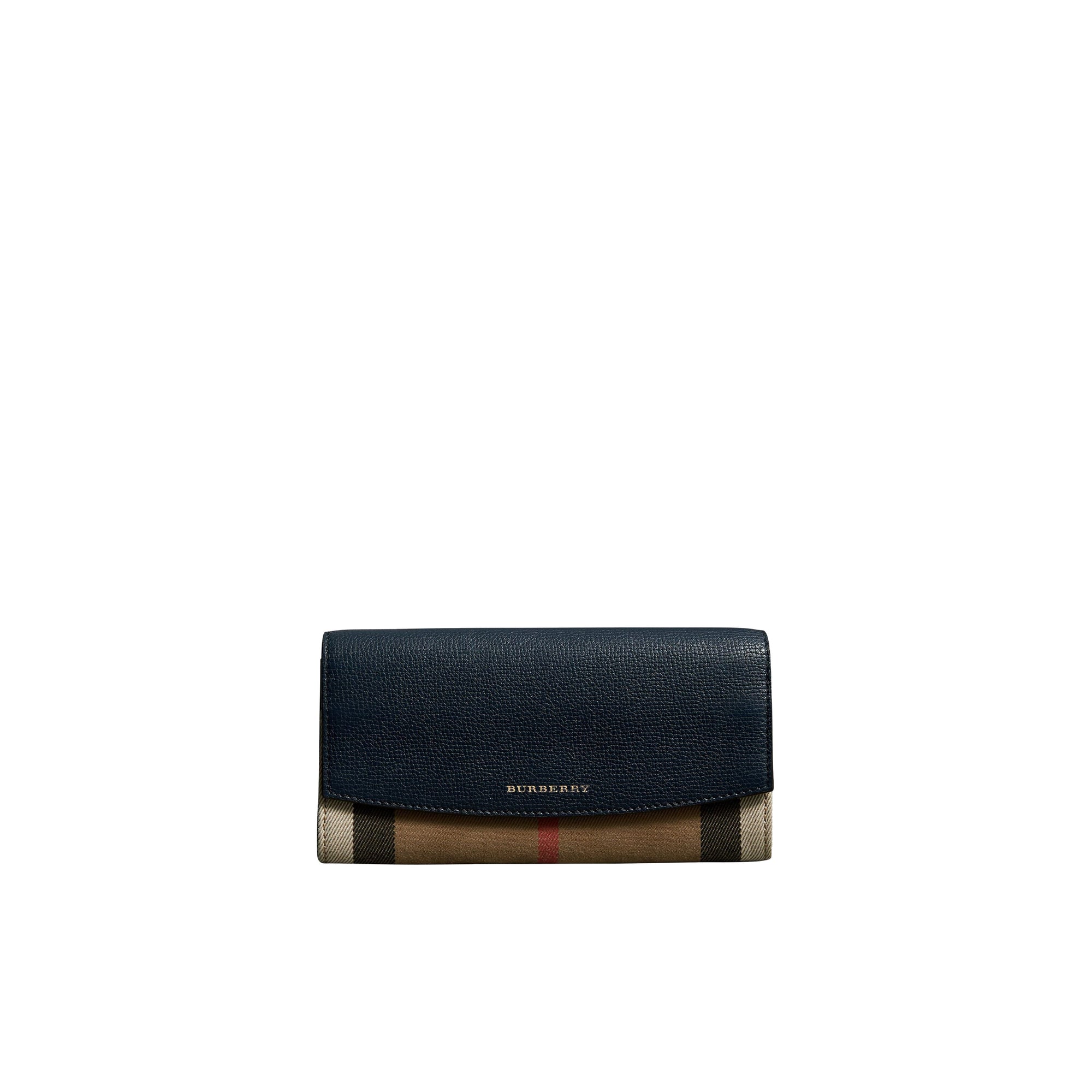 Portefeuille continental en coton House check et cuir - Ink Blue
