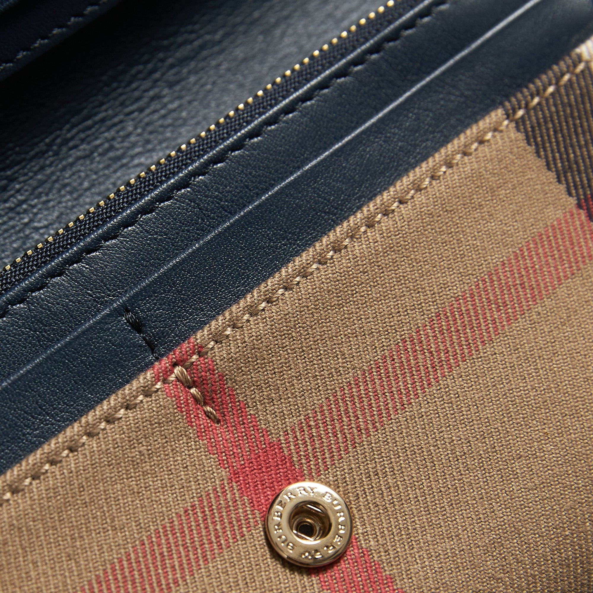 Portefeuille continental en coton House check et cuir - Ink Blue