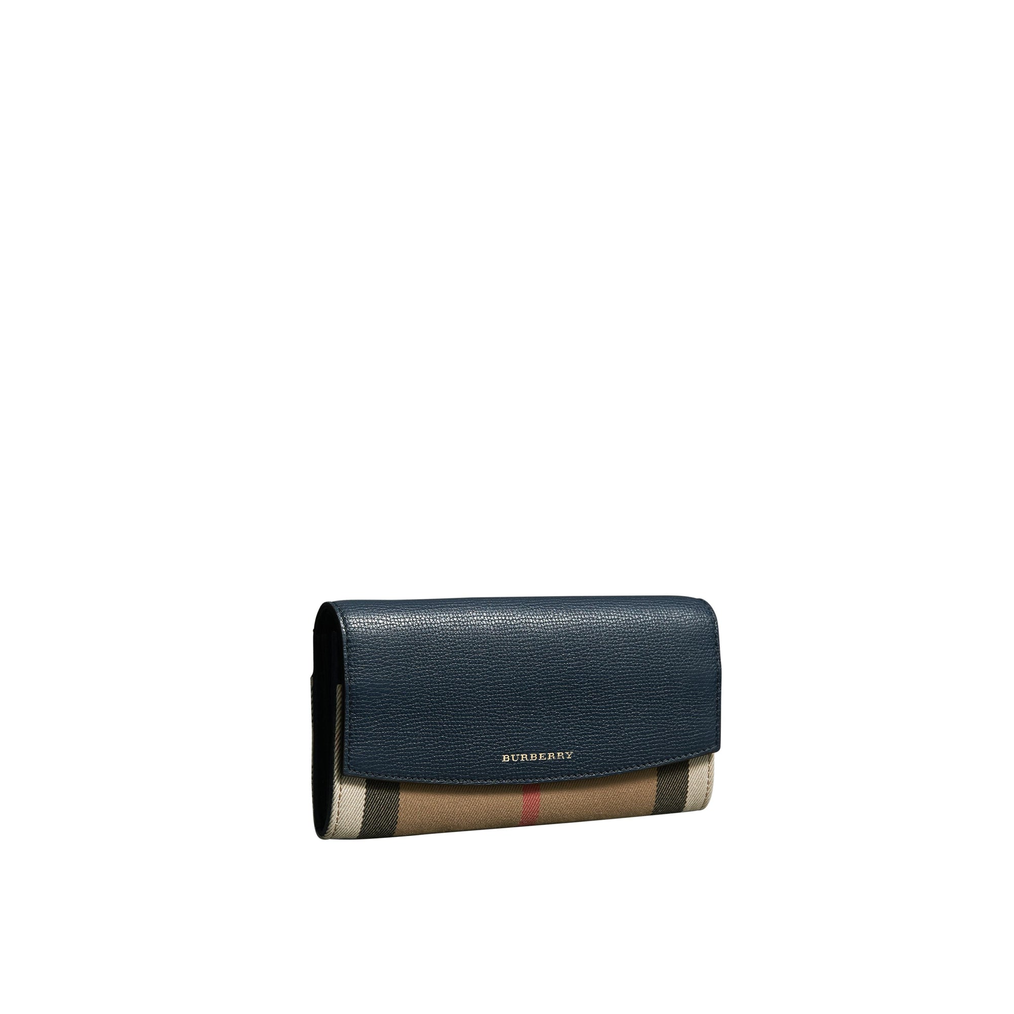 Portefeuille continental en coton House check et cuir - Ink Blue