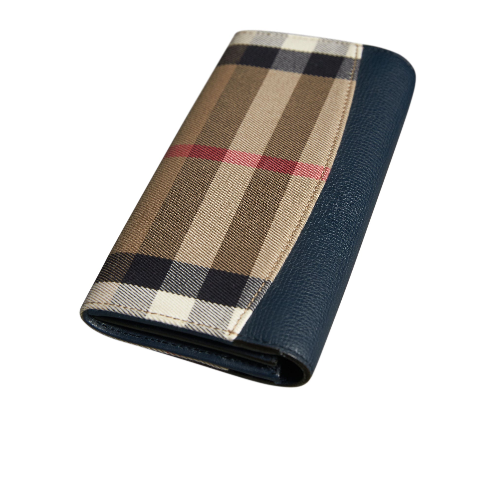 Portefeuille continental en coton House check et cuir - Ink Blue