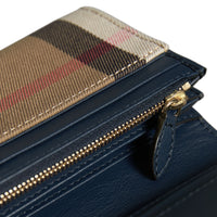 Portefeuille continental en coton House check et cuir - Ink Blue