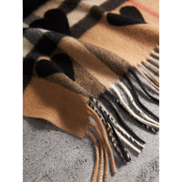 Écharpe classique en cachemire à motif check avec cœurs - Black