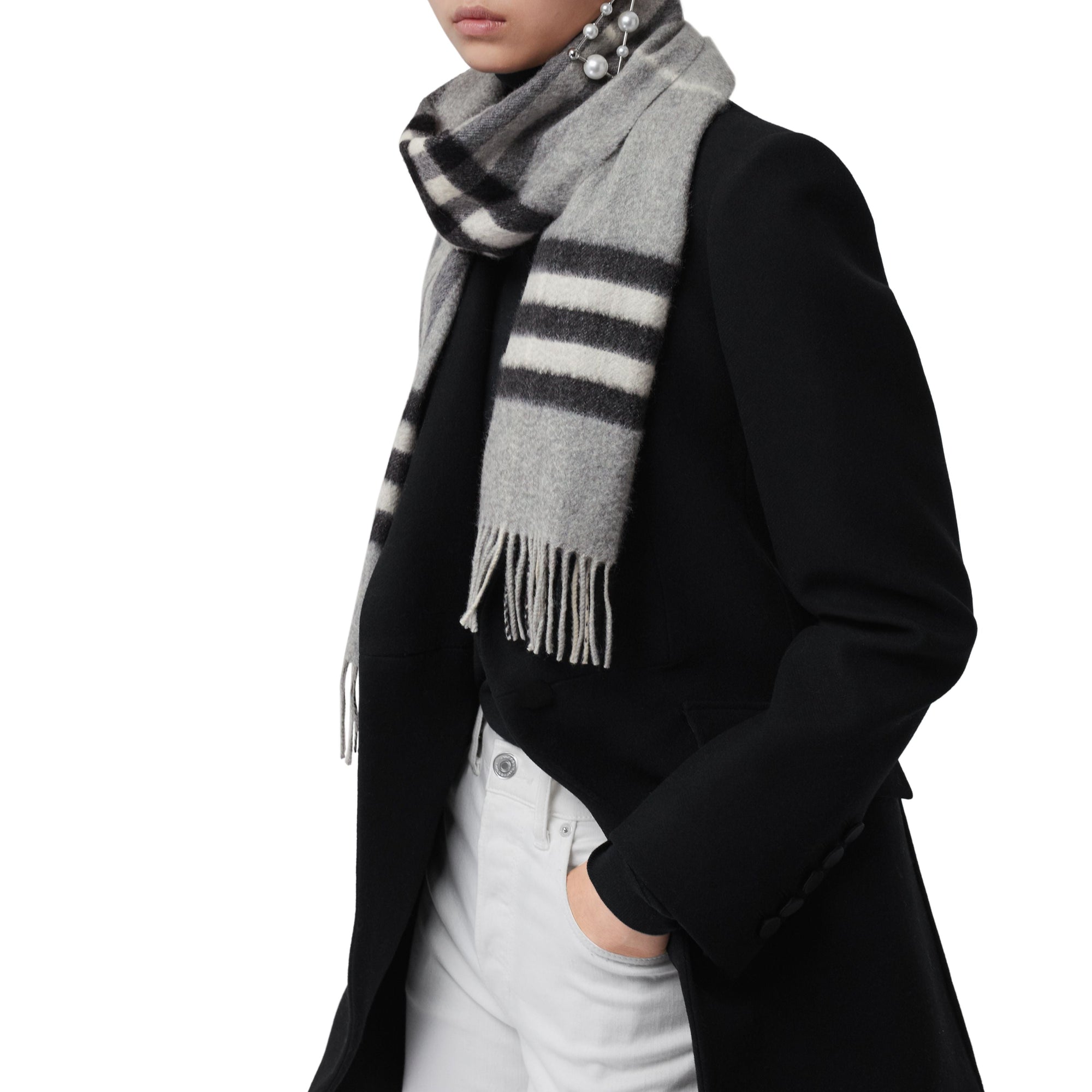 Écharpe en cachemire à motif check classique - Pale Grey
