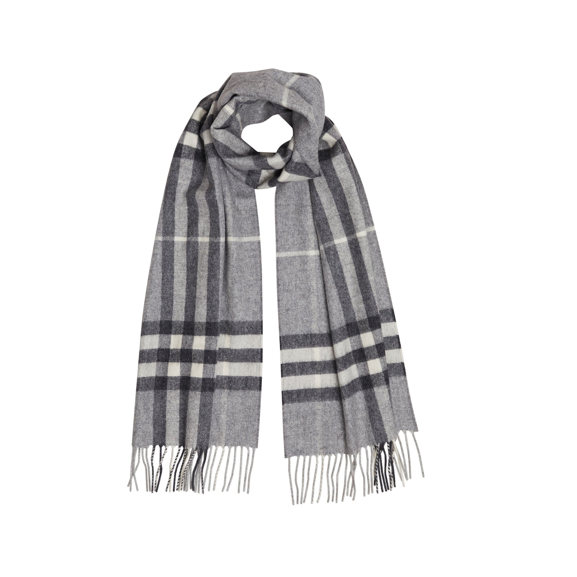 Écharpe en cachemire à motif check classique - Pale Grey