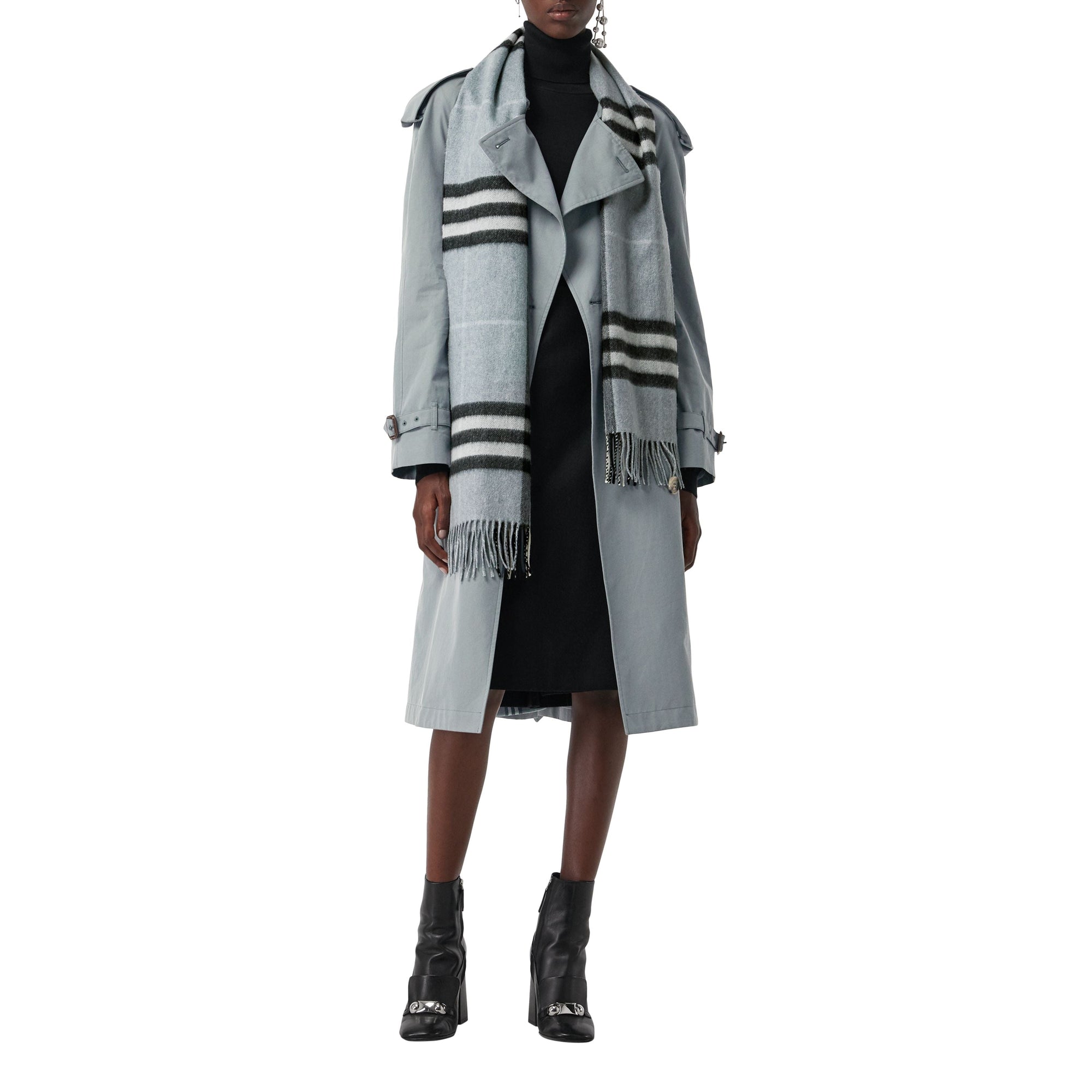 Écharpe classique en cachemire à motif check - Dusty Blue