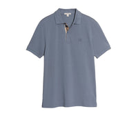 Polo en piqué de coton avec patte à motif check - Stone Blue