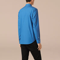 Chemise en popeline de coton extensible avec éléments check - Blue Azure