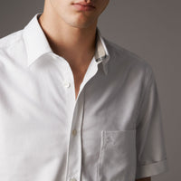 Chemise Oxford en coton à manches courtes et détails check - White