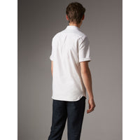 Chemise Oxford en coton à manches courtes et détails check - White