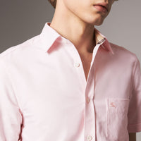 Chemise Oxford en coton à manches courtes et détails check - Pale Pink