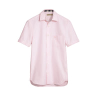Chemise Oxford en coton à manches courtes et détails check - Pale Pink
